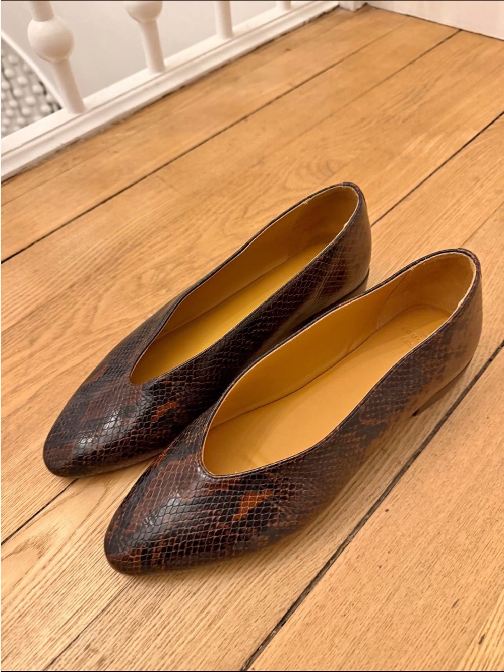 Sezane Brown Snake-Print Flats